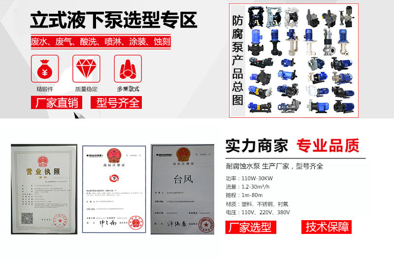 耐酸碱液下泵产品选型报价